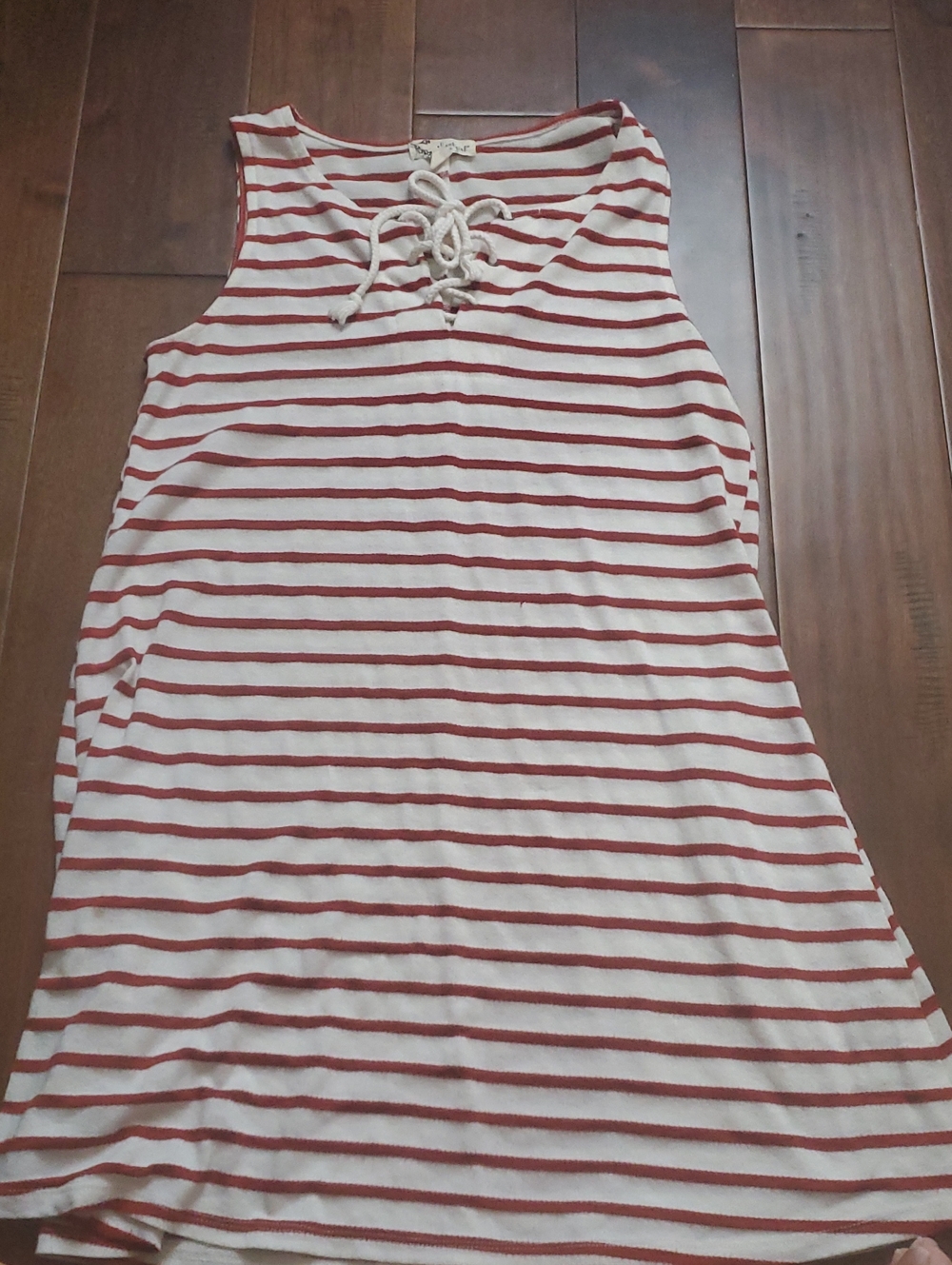 About A Girl White & Rust Striped Lace-Up Tank Size Small Super Soft